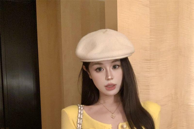 Long-Sleeve Crew Neck Plain Half-Buttoned Slim Fit Crop Knit Top Product Image