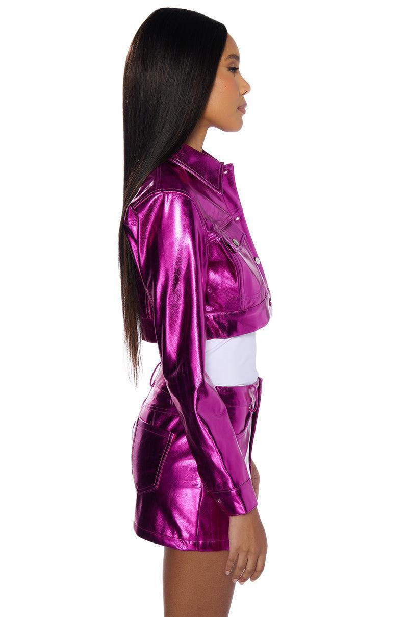 CELEBRATE METALLIC FAUX LEATHER CROP JACKET Product Image
