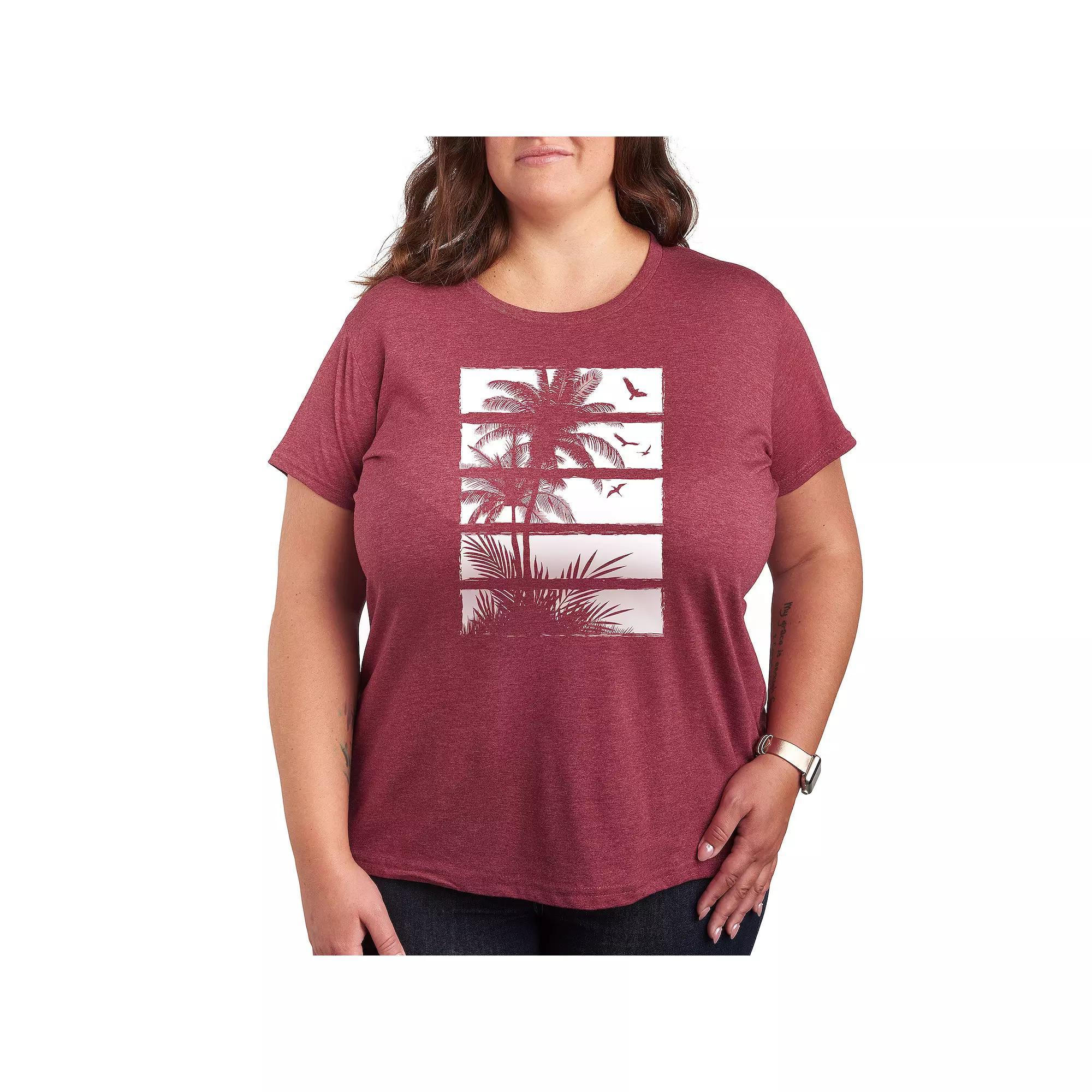 Plus Palm Tree Silhouette Panels Graphic Tee, Womens Product Image