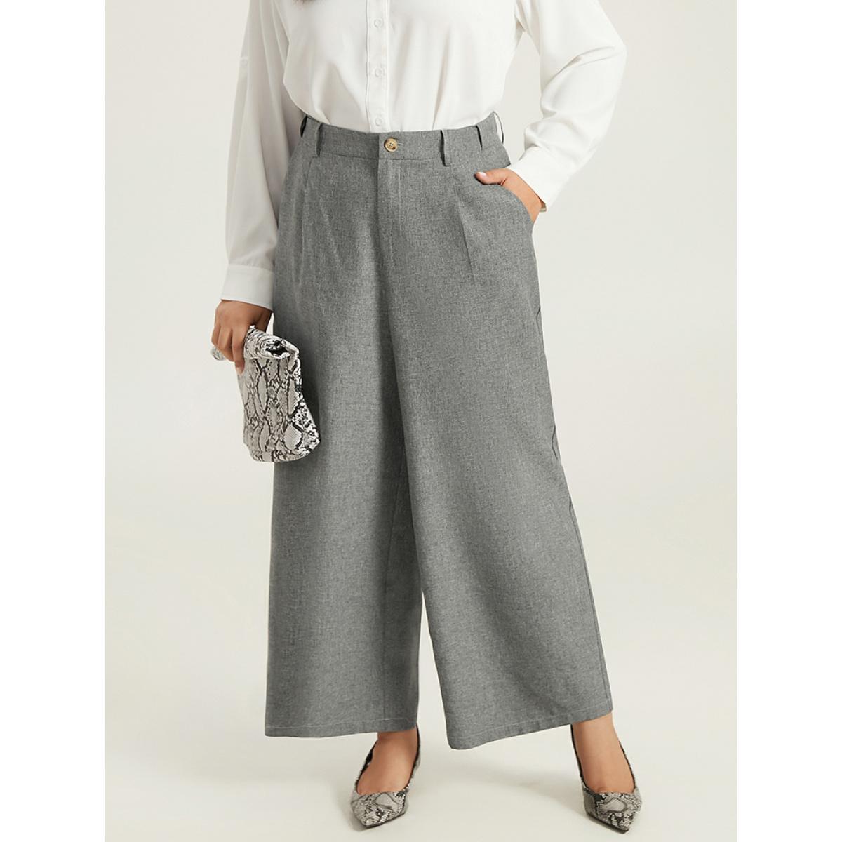 Plus Size Plain Wide Leg Elastic Waist Pocket Pants Women Gray Workwear Essentials Wide Leg High Rise Work Pants BloomChic 12/L Product Image