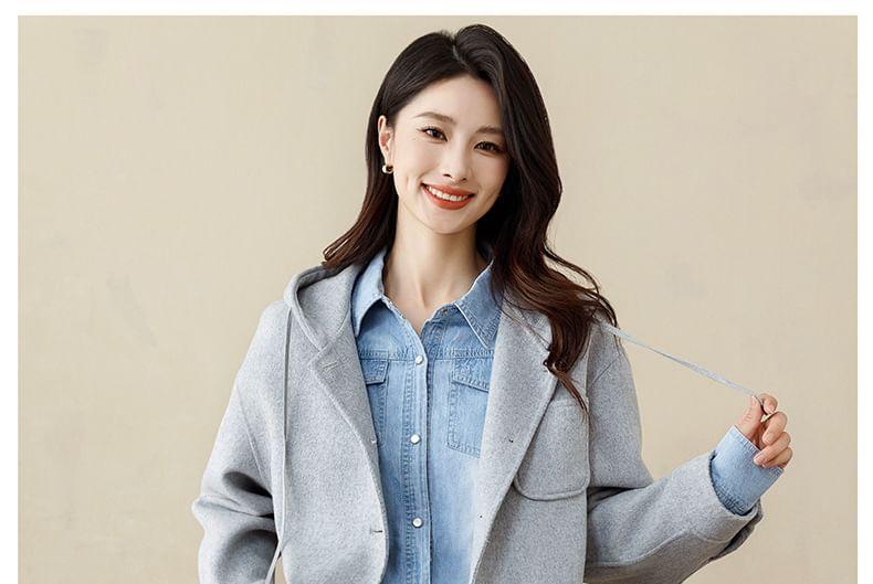 Plain Hood Button Short Coat Product Image