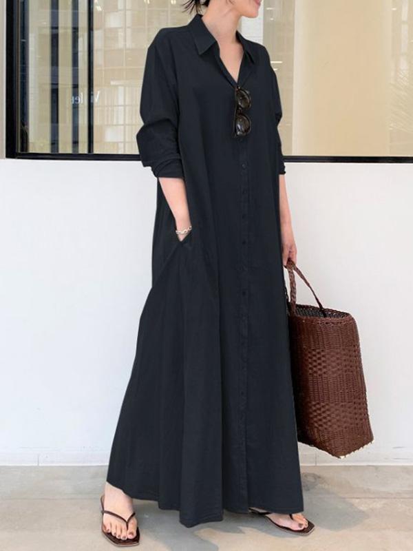 Original Solid Color Lapel Shirt Dress Product Image