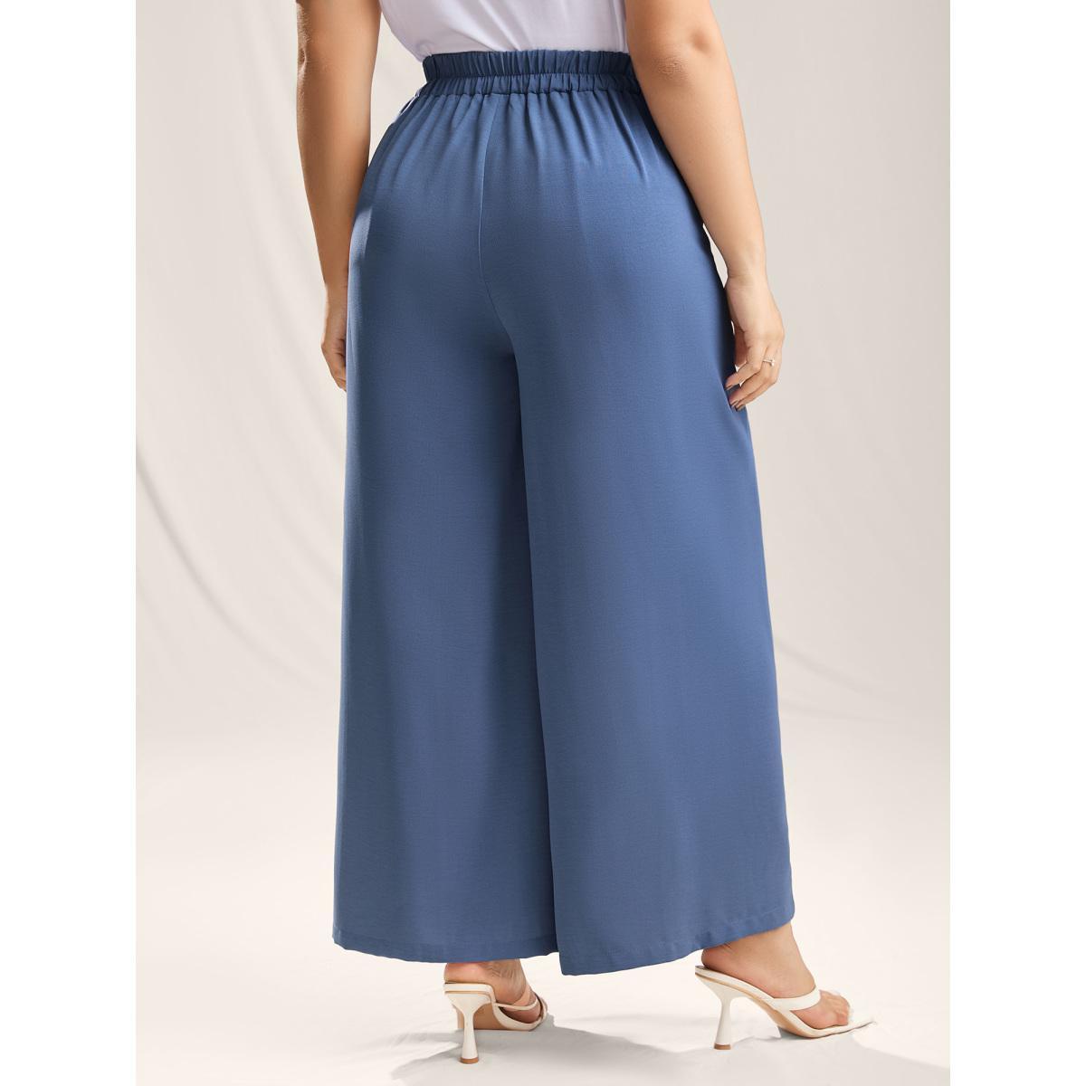 Plus Size Belted Wrap Detail Wide-Leg Pants Women Stone Elegant Wide Leg Mid Rise Everyday-Elegant Pants BloomChic 12/L Product Image