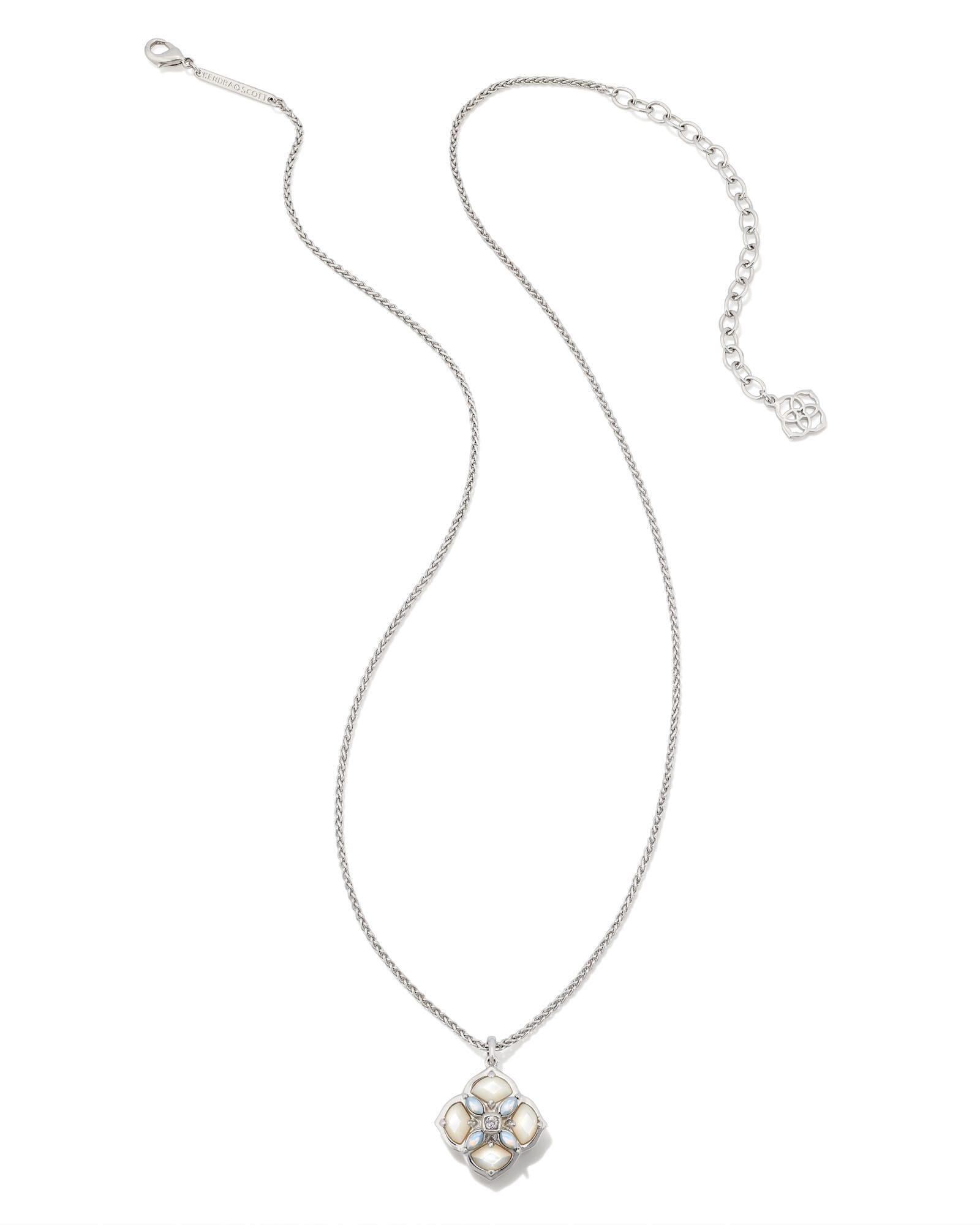 Dira Stone Silver Short Pendant Necklace in Ivory Mix Product Image