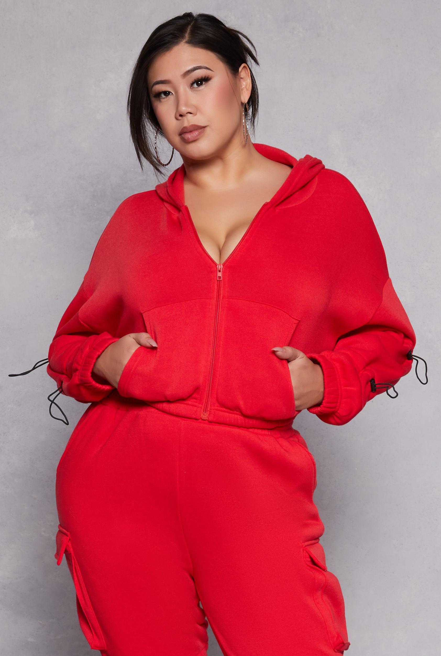 Womens Plus Size Toggle Drawstring Cropped Hoodie Product Image