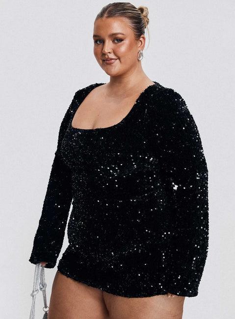 Vinelle Long Sleeve Mini Dress Black Curve Product Image