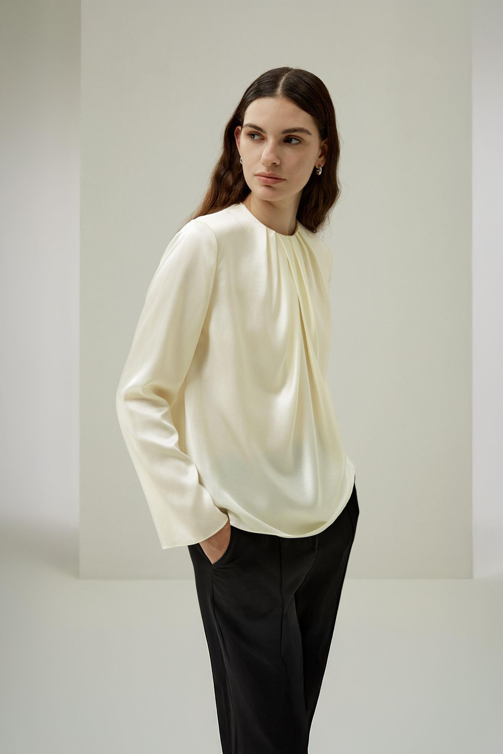 Silk Ruched-Neck Top Product Image