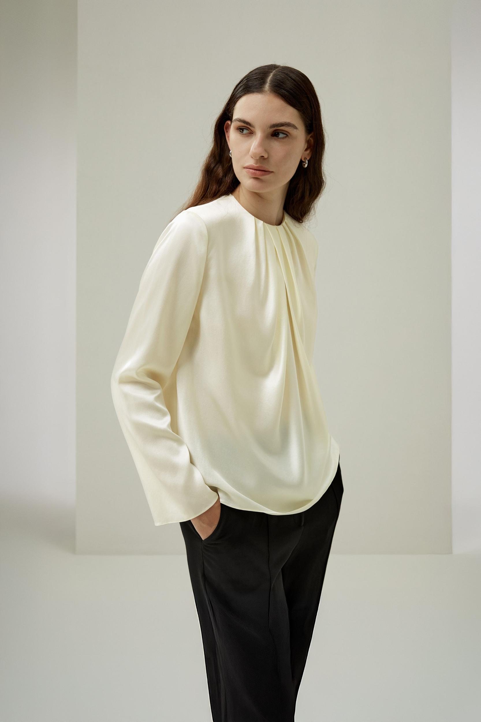 Silk Ruched-Neck Top Product Image