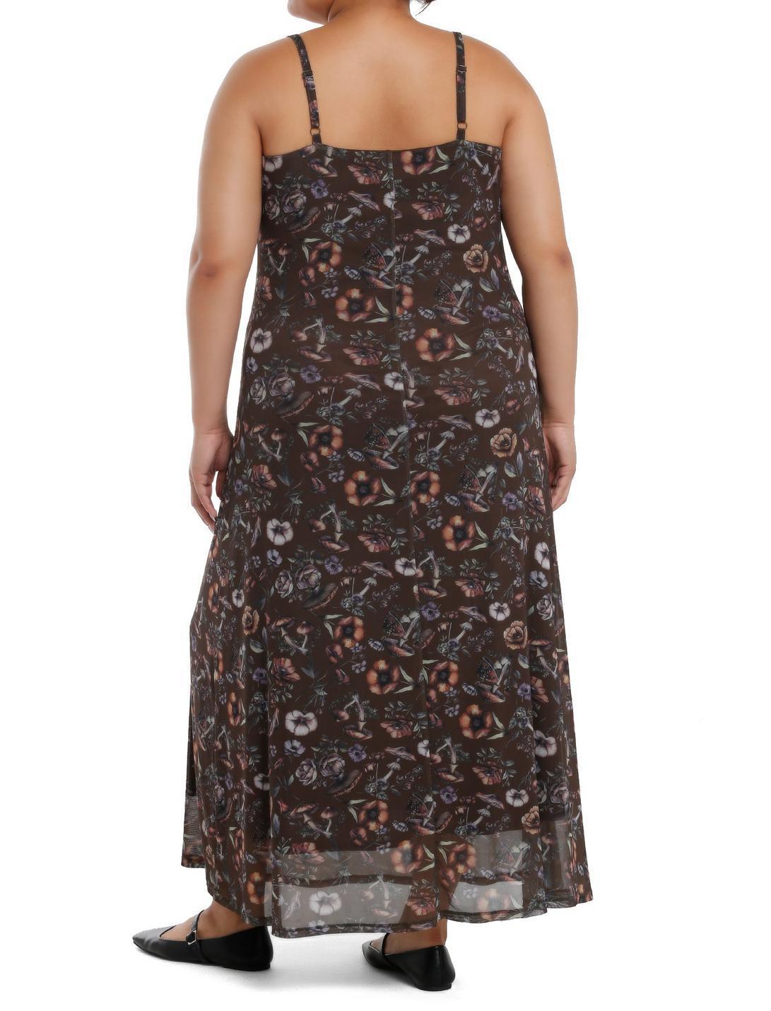 Thorn & Fable Brown Mushrooms & Flowers Maxi Dress Plus Size Product Image