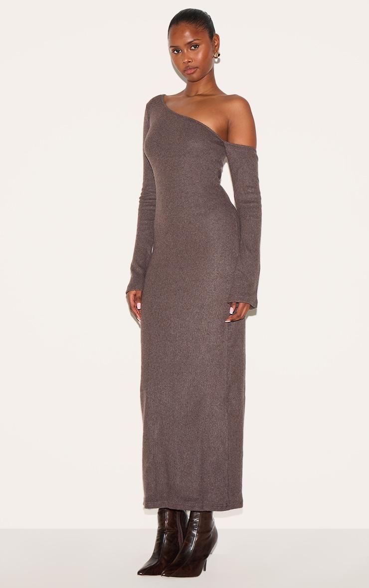 Chocolate Heavy Brushed Asymmetric Maxi Dress Product Image