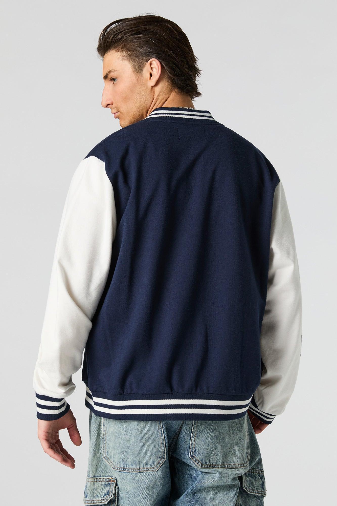 Embroidered Graphic Fleece Varsity Jacket Male Product Image
