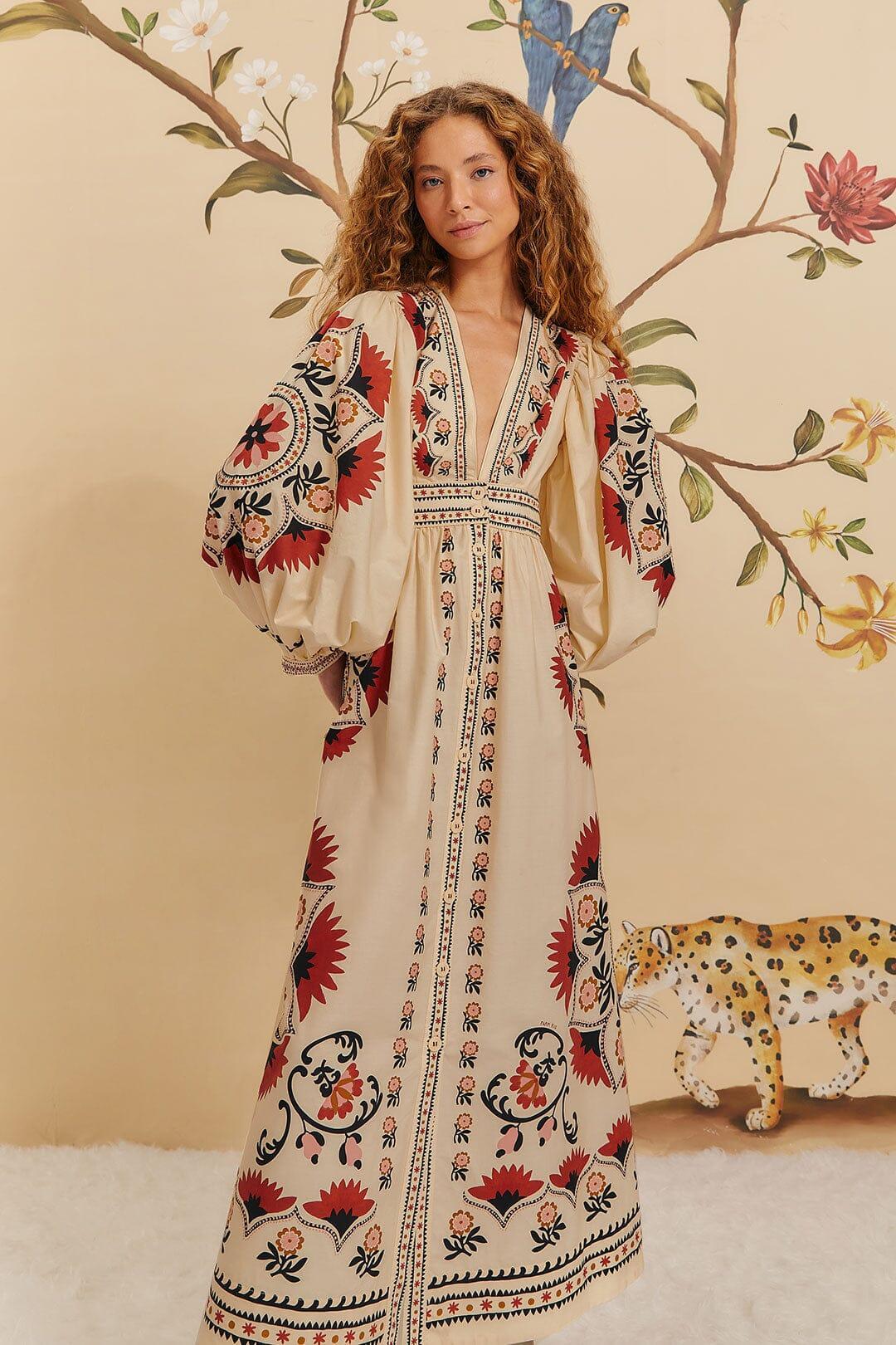 Cream Cashew Mandala Maxi Dress, CASHEW MANDALA CREAM / XXS Product Image