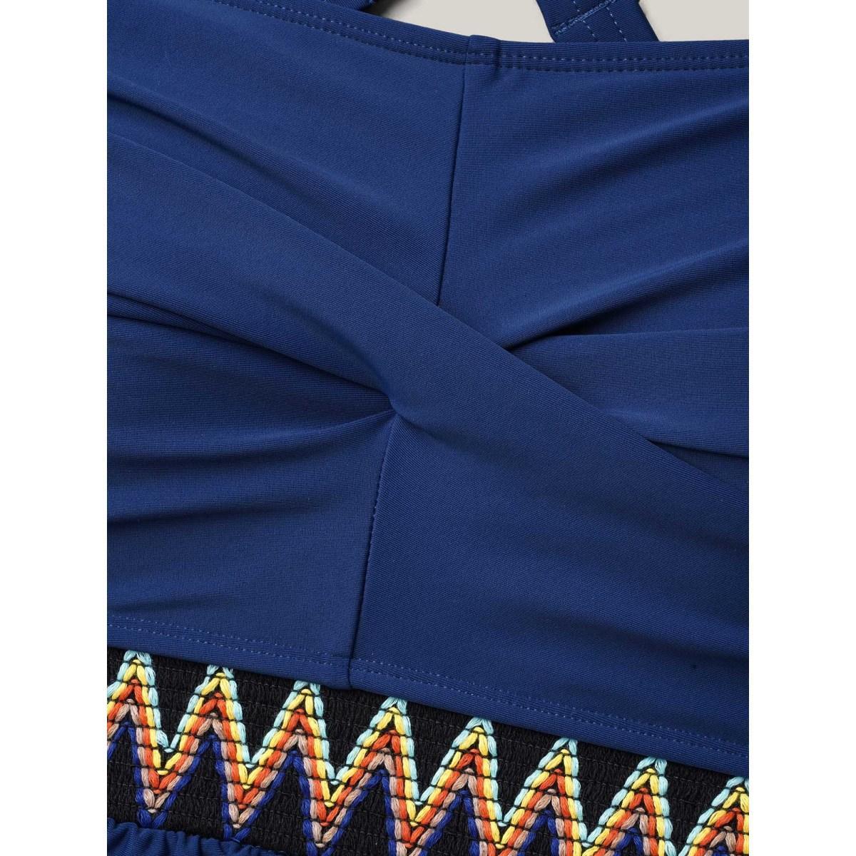 Plus Size Twist-Front Contrast Webbed One-Piece Swimsuit Women's Swimwear Indigo Beach Woven ribbon&lace trim Curve Bathing Suits High stretch One Pieces BloomChic 22-24/3X Product Image