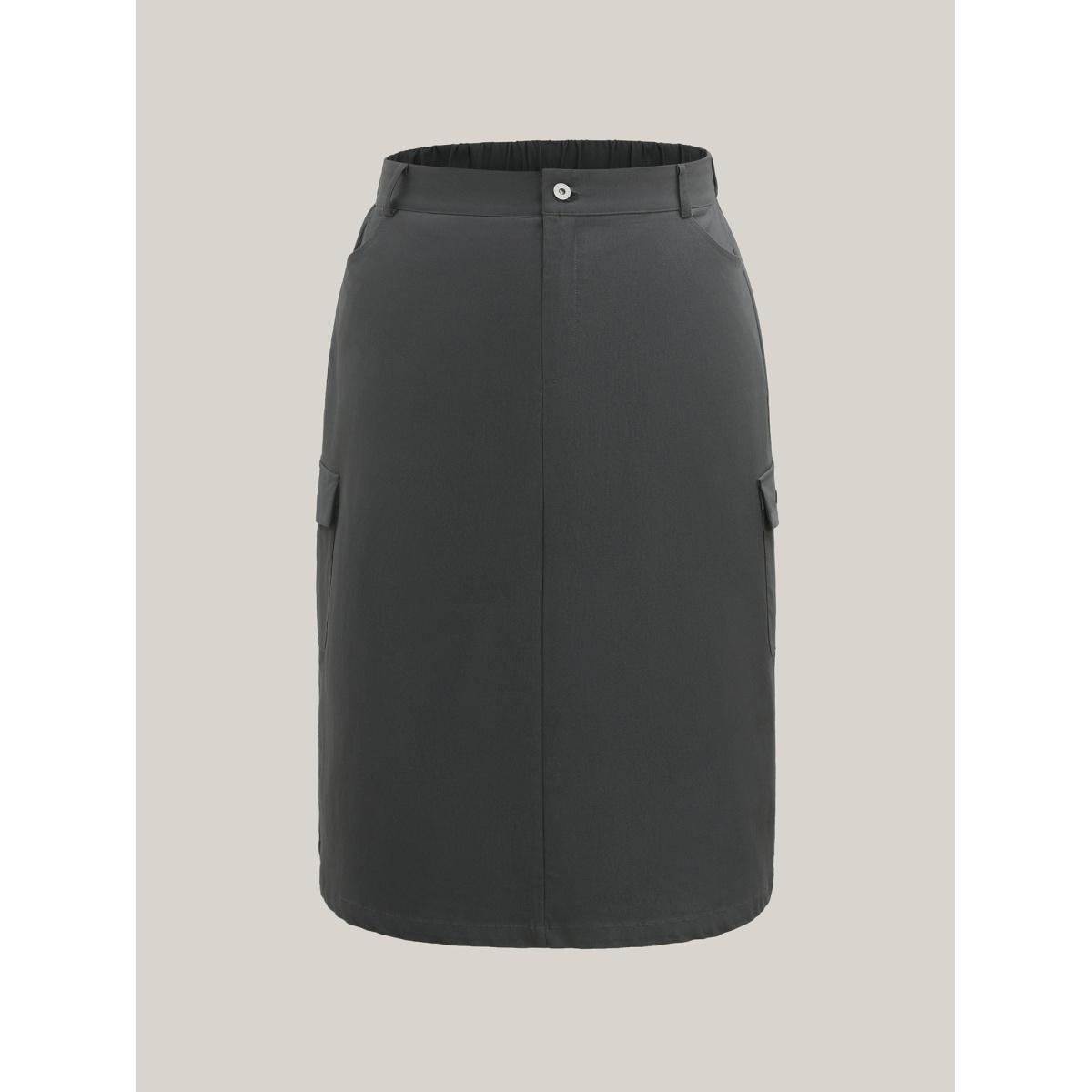 Plus Size Stretchy Functional Pockets Maxi Skirt Women DimGray Casual Low stretch Open pocket with flap Everyday-Casual Skirts BloomChic 14-16/1X Product Image