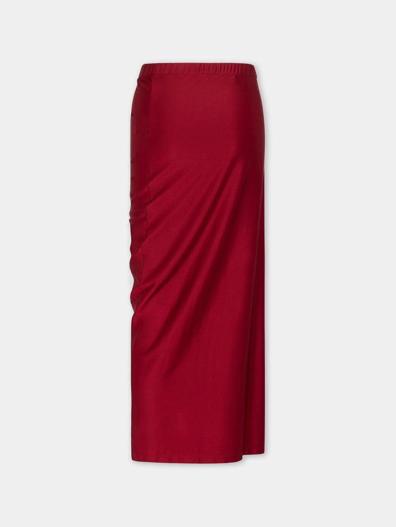 RED LONG DRAPED SKIRT IN JERSEY Product Image