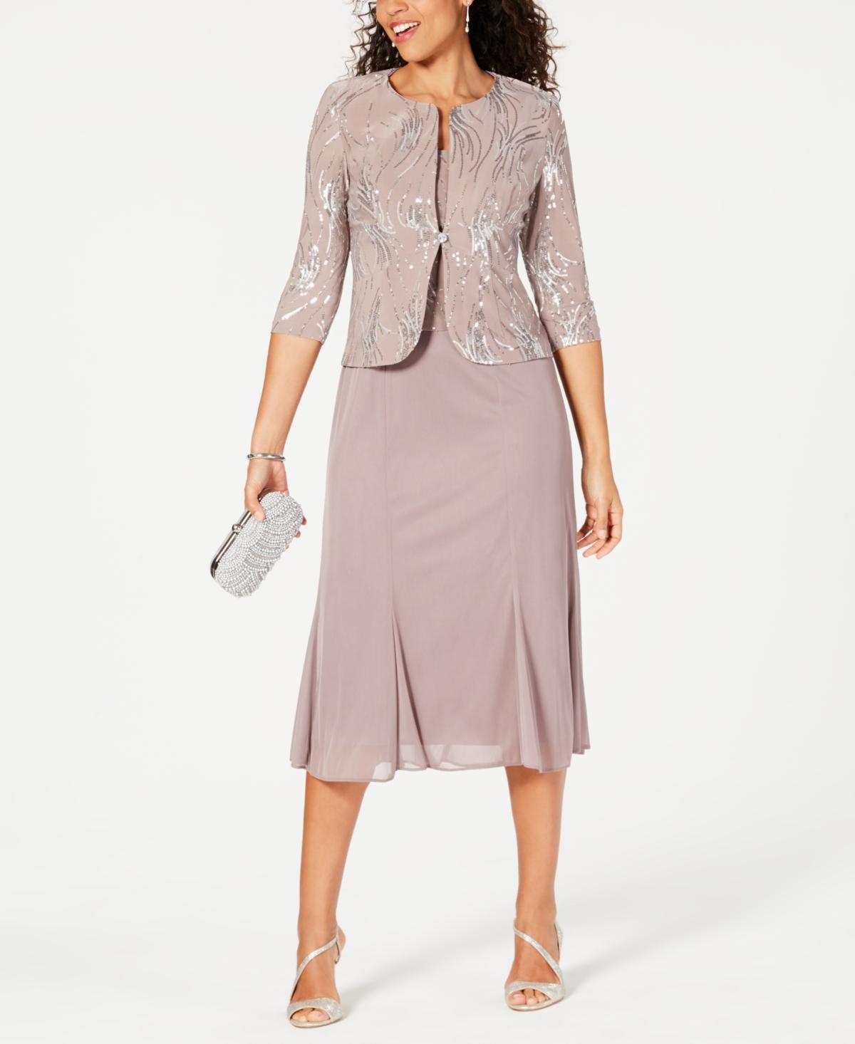 Alex Evenings Square Neck 34 Sleeve Sequin Waves 2-Piece Midi Jacket Dress Product Image