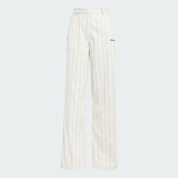 adidas Pinstripe Twill Loose Pants Off White 2 Womens Product Image