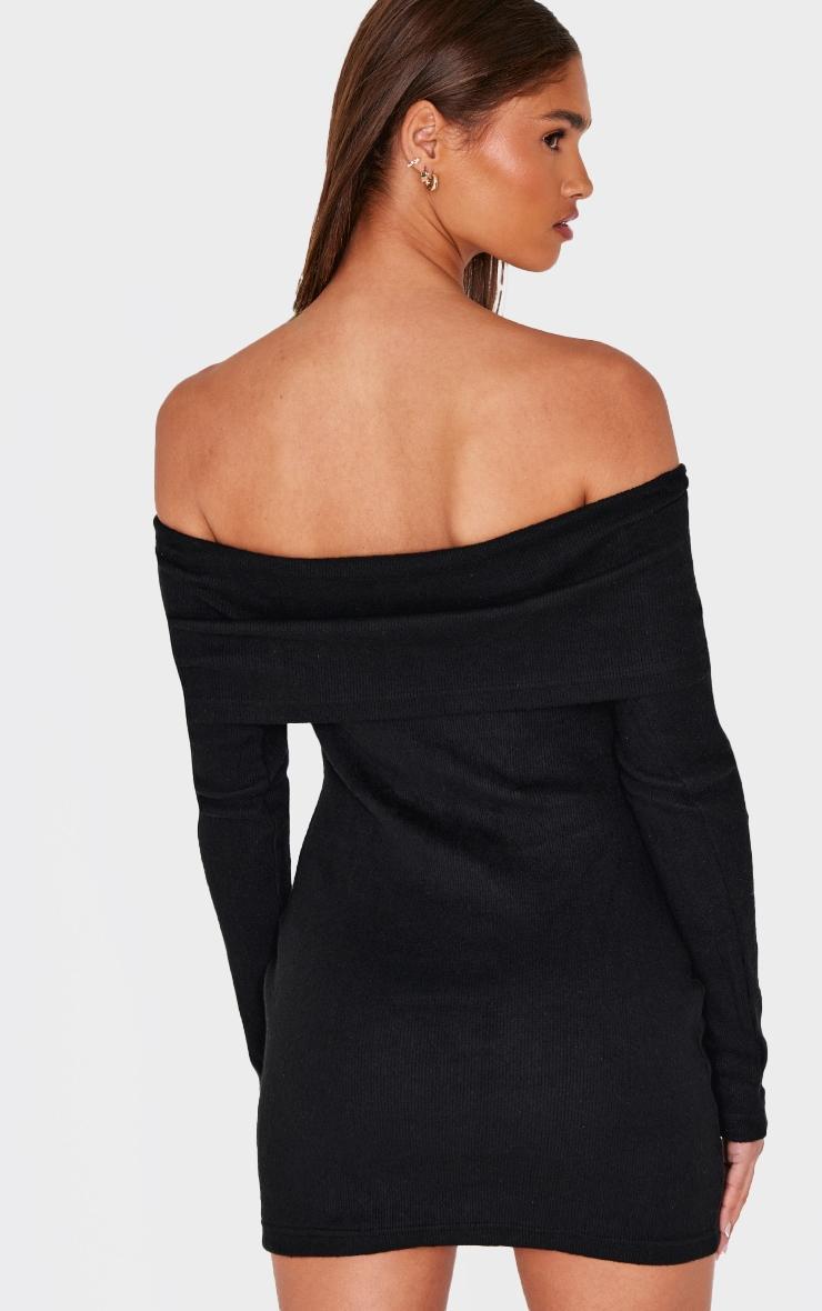 Black Heavy Brushed Rib Bardot Trim Mini Dress Product Image