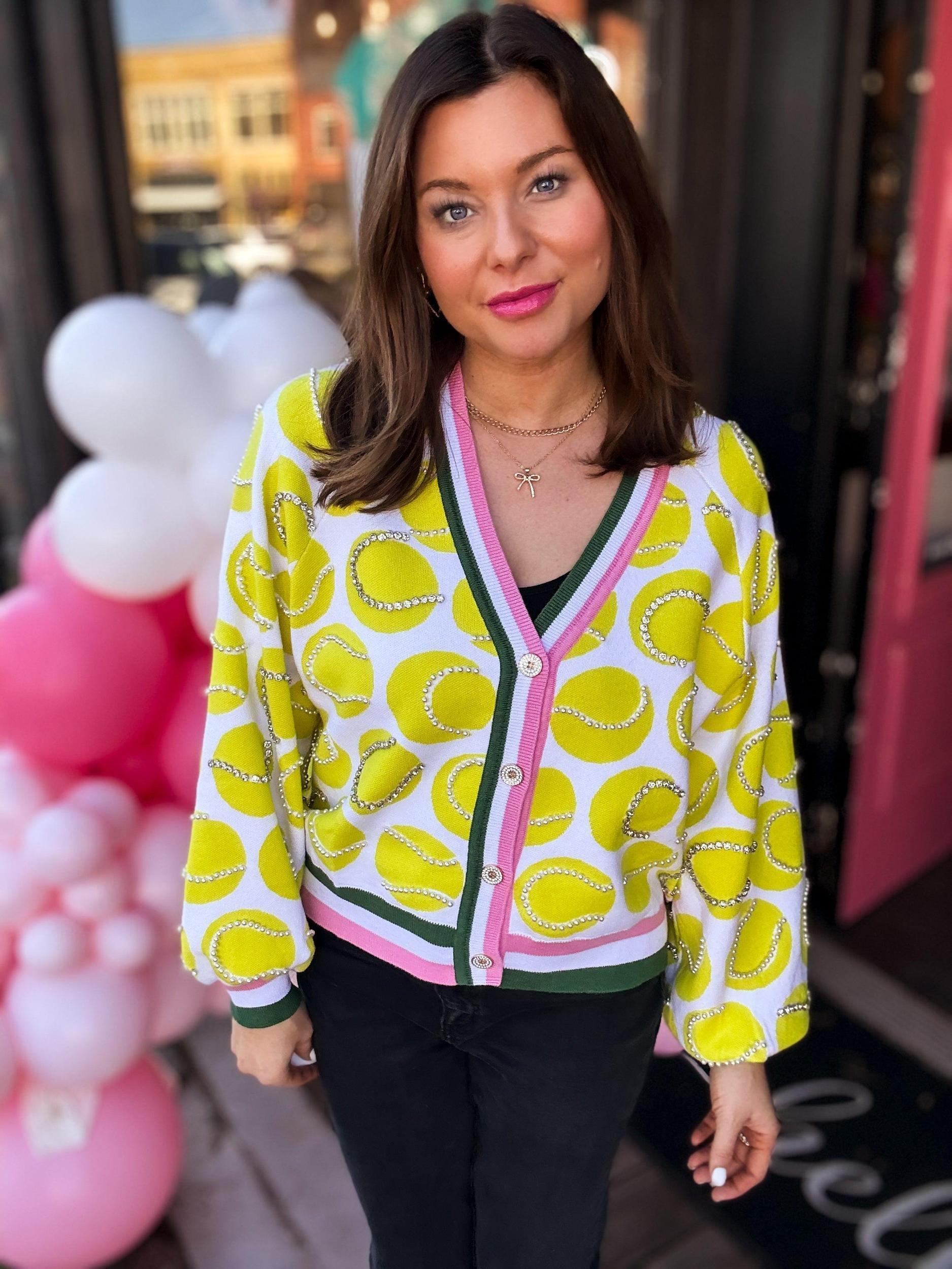White & Yellow Tennis Ball Cardigan Product Image