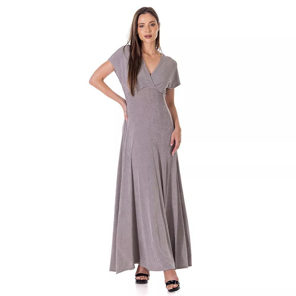 Women's 24Seven Comfort Apparel Flutter Sleeve Metallic Knit Maxi Dress Front Slit Empire Waist, Size: XL, Black Product Image
