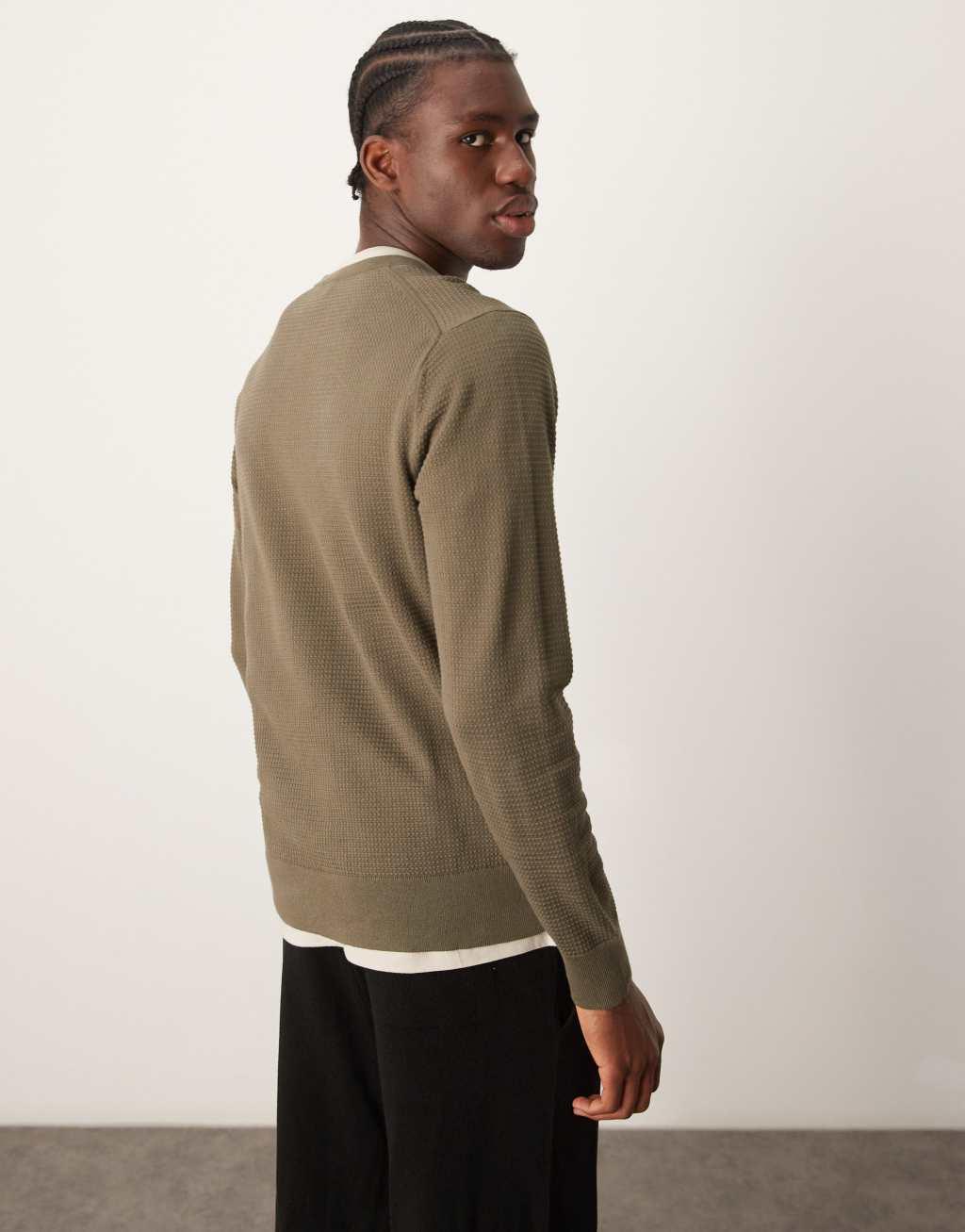 Calvin Klein waffle knit sweater in olive green Product Image