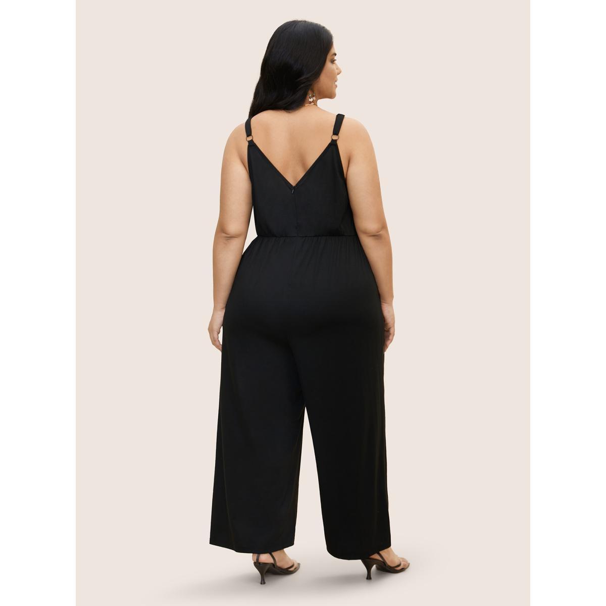 Plus Size Black V Neck Woven Ribbon Pocket Jumpsuit Women Resort Sleeveless V-neck Vacation Loose Jumpsuits BloomChic 28/5X Product Image