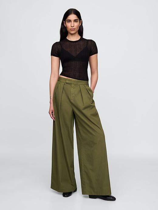 High Rise Twill Pleated Wide-Leg Khakis Product Image