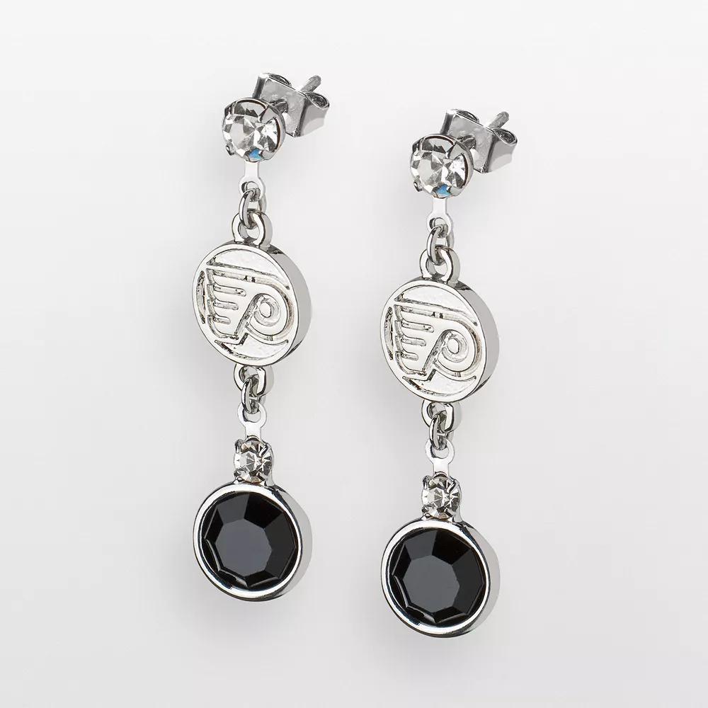LogoArt Philadelphia Flyers Silver Tone Crystal Logo Linear Drop Earrings, Women's Product Image