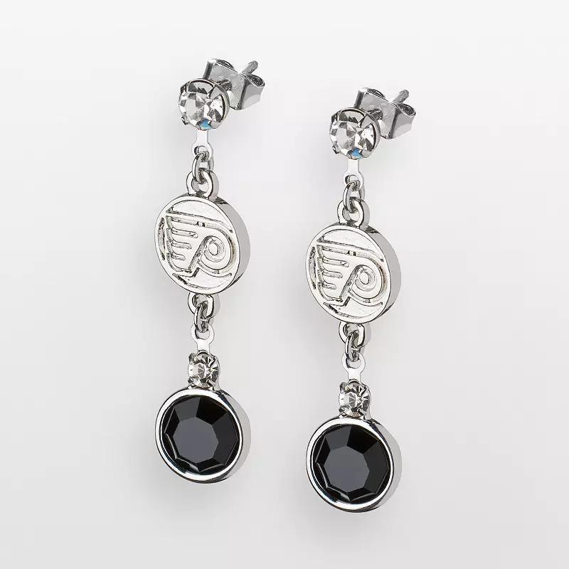 LogoArt Philadelphia Flyers Silver Tone Crystal Logo Linear Drop Earrings, Women's Product Image