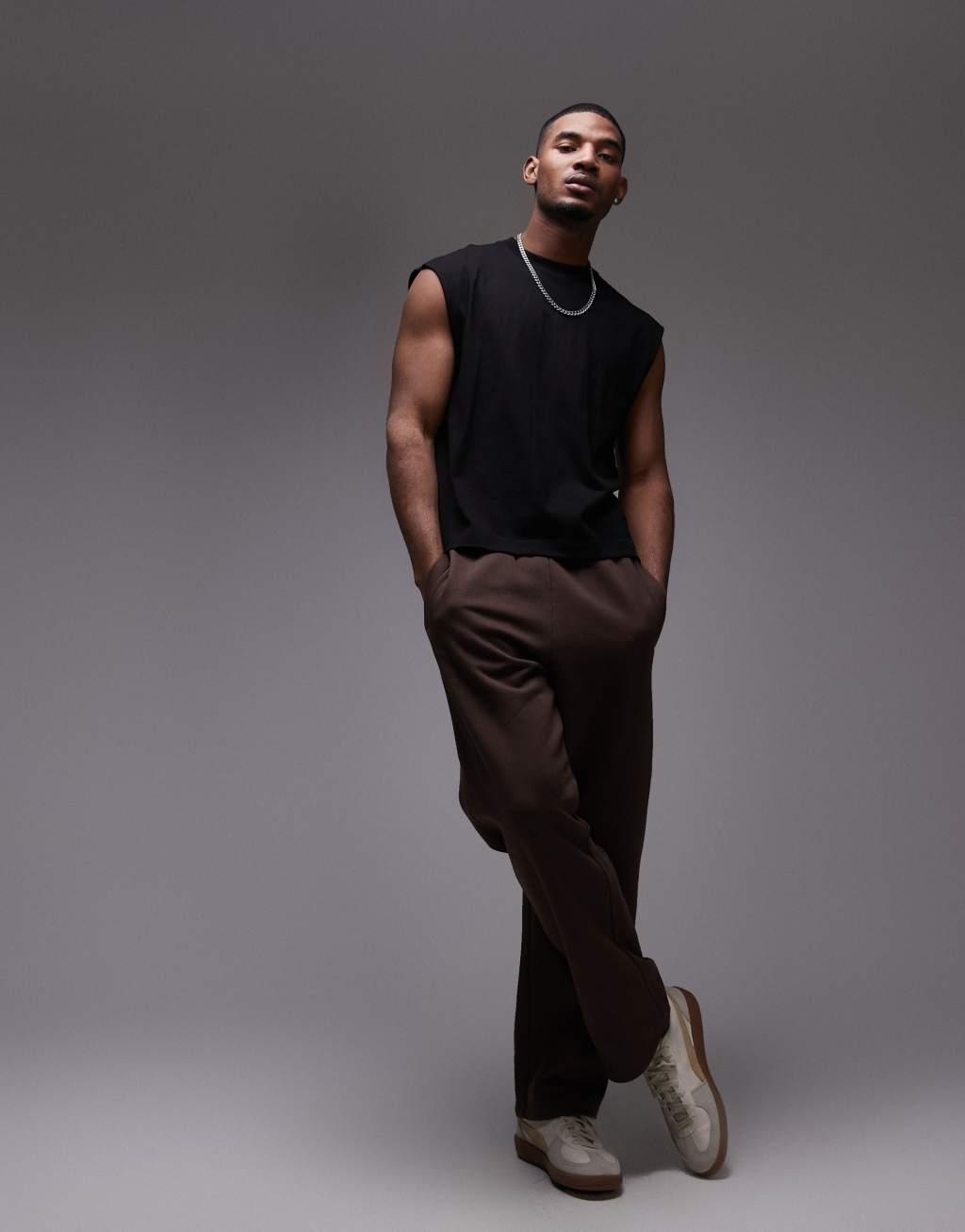 Topman oversized fit cropped sleeveless t-shirt in black Product Image