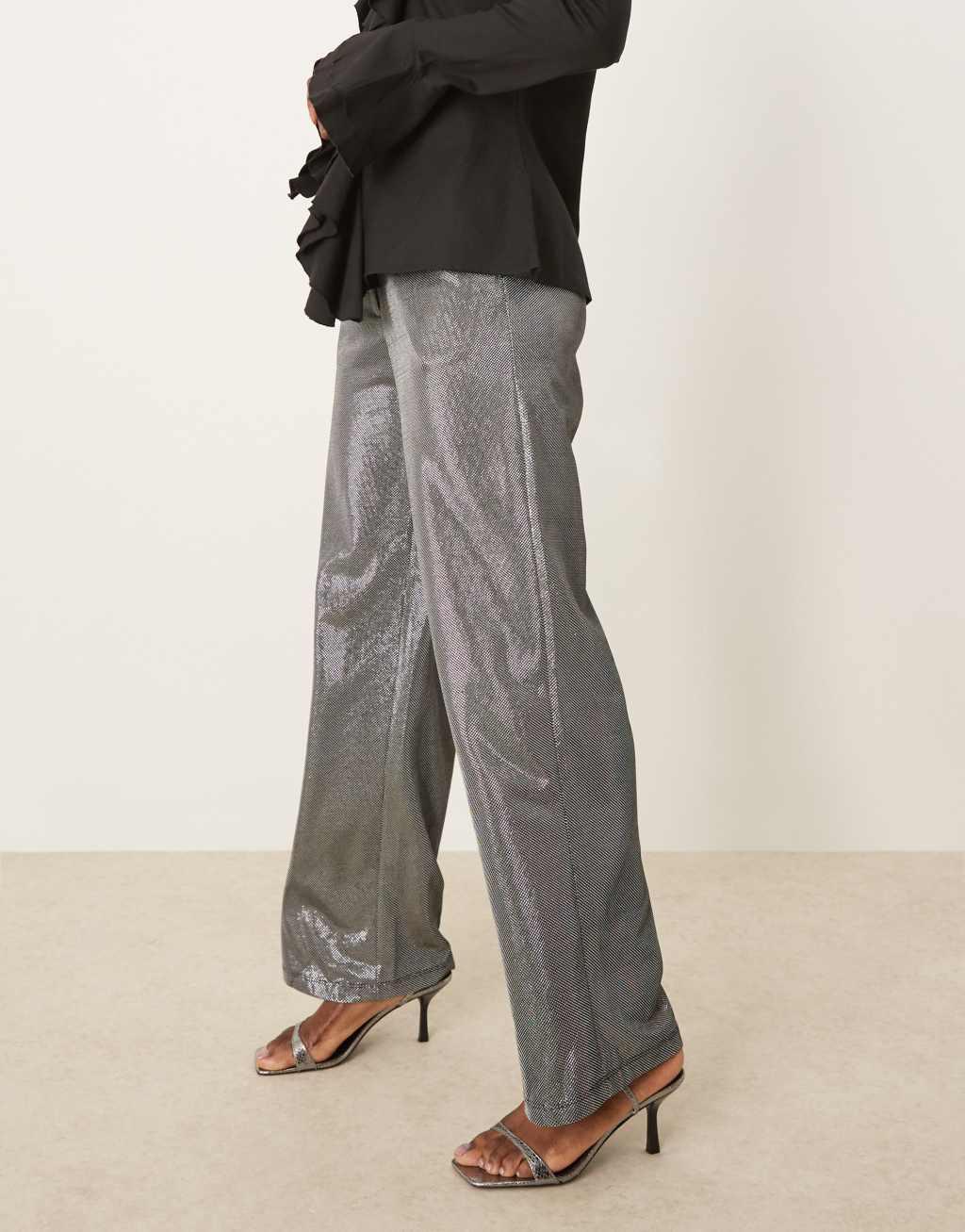 JDY wide leg pants in metallic silver  Product Image