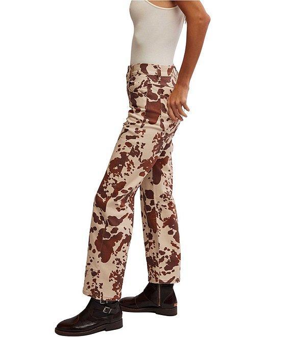 Free People We the Free Risk Taker Printed Cow Mid Rise Straight Leg Jeans Product Image