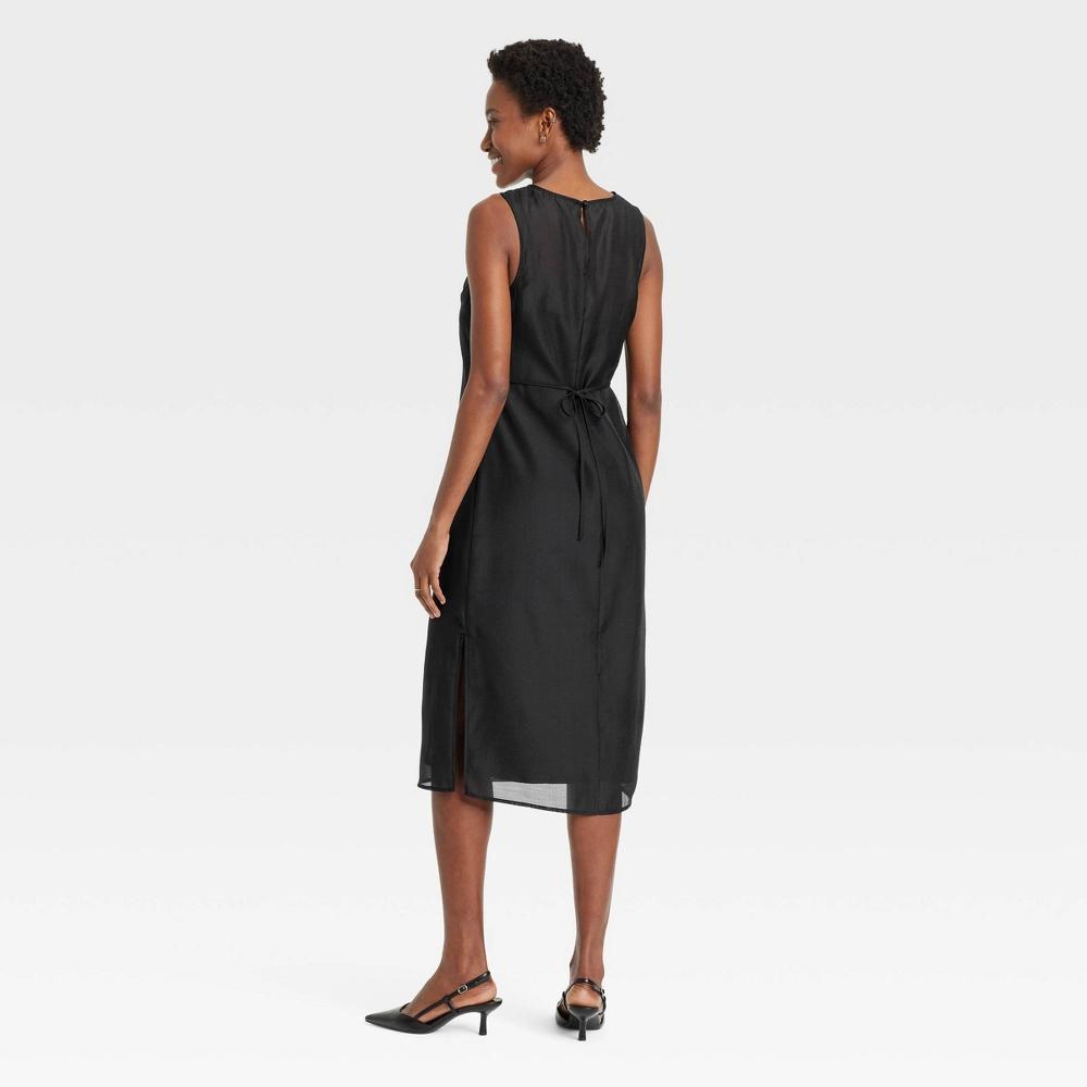 Womens Sheer Organza Midi Shift Dress - A New Day Black M Product Image