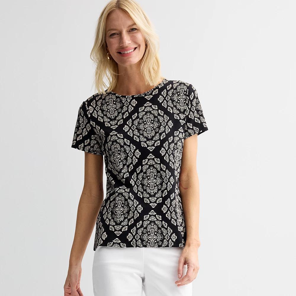Women's Croft & Barrow® Essential Crewneck Tee, Size: XS, Blue Exploded Floral Product Image