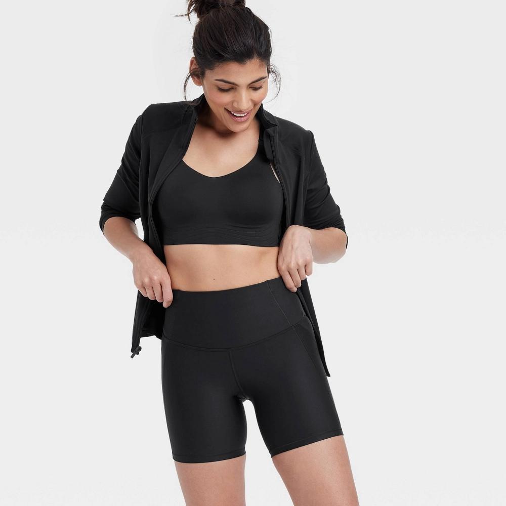 Women's Effortless Support High-Rise Pocketed Bike Shorts 6" - All In Motion™ Black XL: Moisture Wicking, Quick Drying, UPF 50+ Product Image