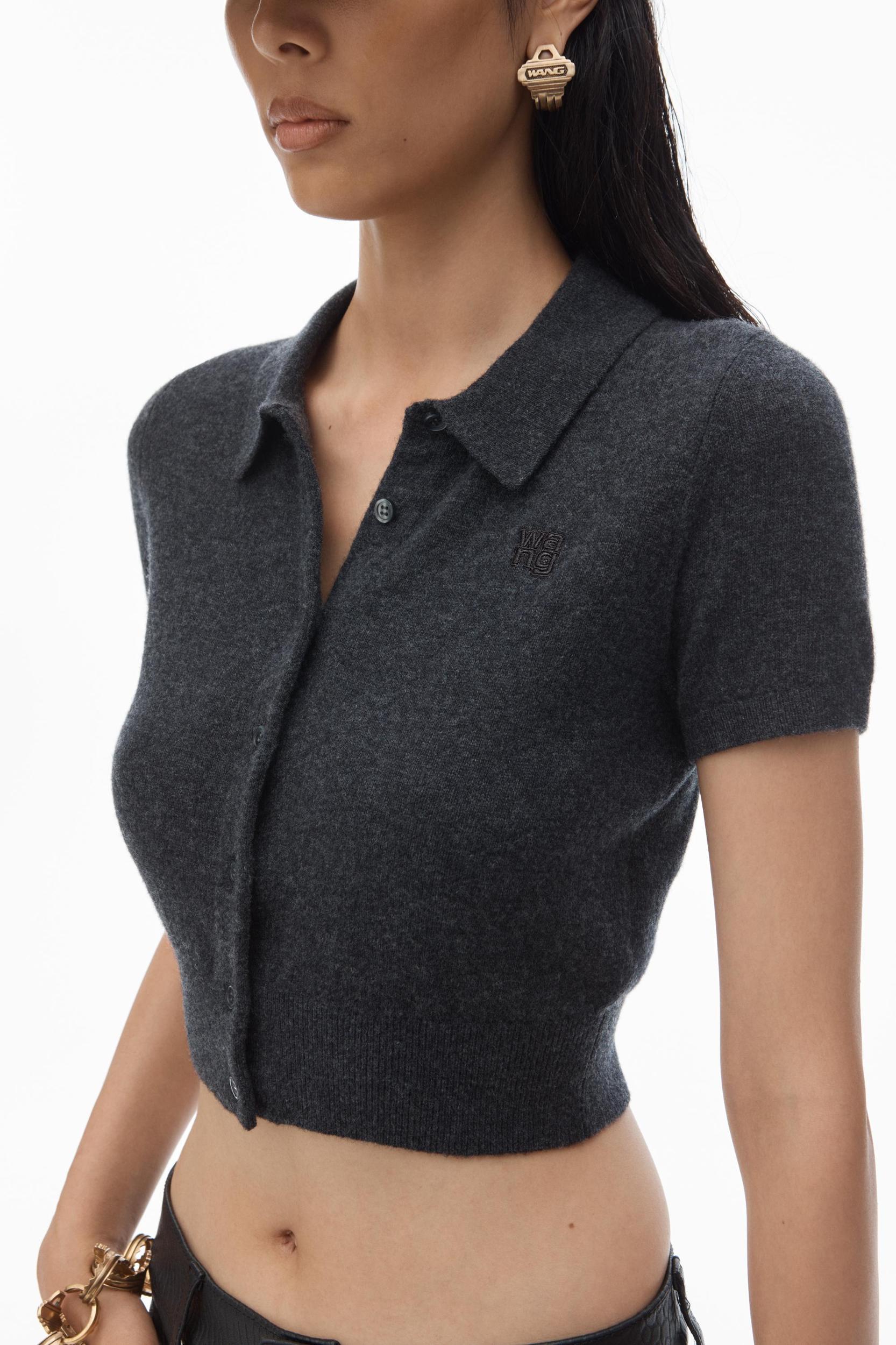 Logo Embroidered Polo Cardigan In Wool Product Image