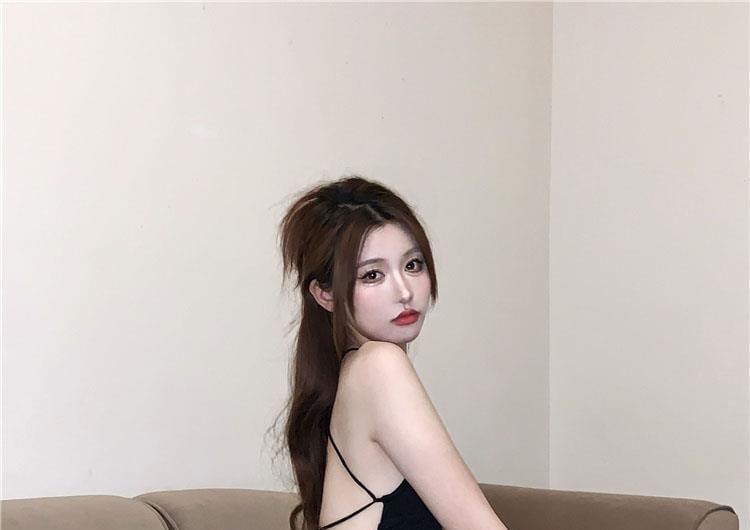 Halter Plain Lace-Up Side-Slit Romper Product Image
