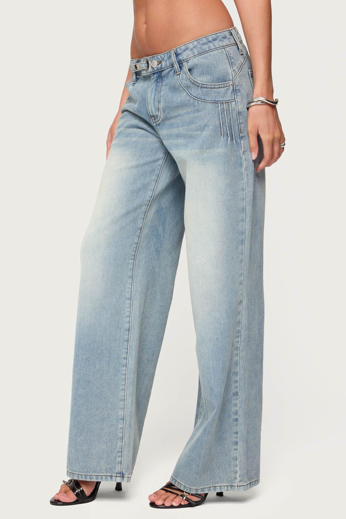 Celia Grommet Washed Low Rise Jeans Product Image