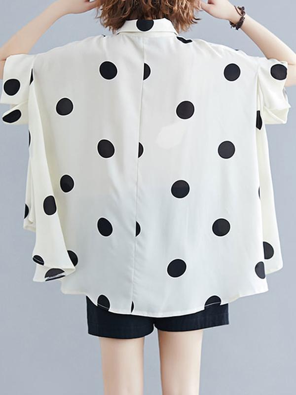 Batwing Sleeves Loose Polka-Dot Lapel Blouses&Shirts Tops Product Image