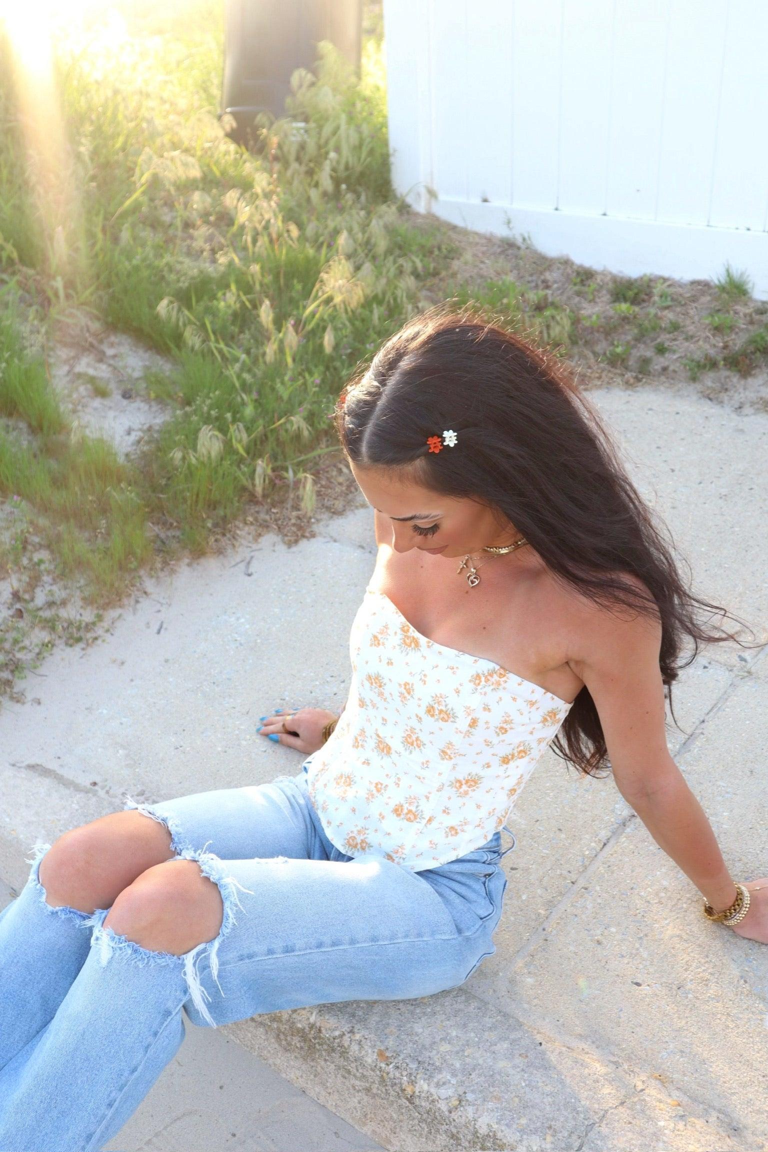 FINAL SALE Marigold Floral Strapless Top Product Image