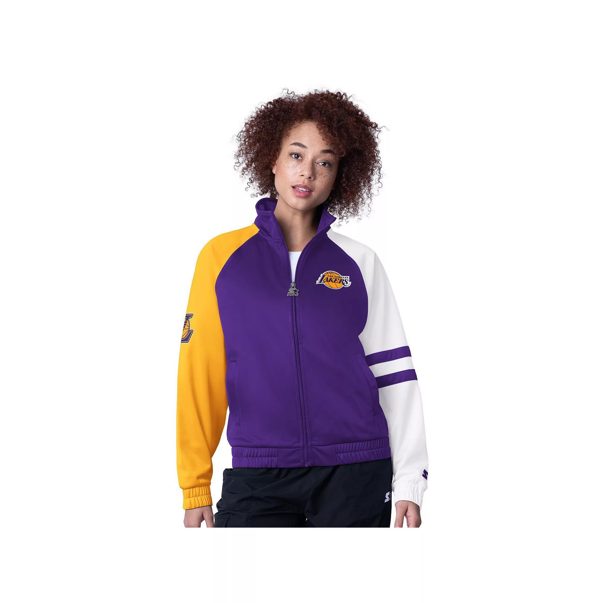 Women's Starter Purple Los Angeles Lakers Line Up Dolman Raglan Full-Zip Track Jacket, Size: Medium Product Image