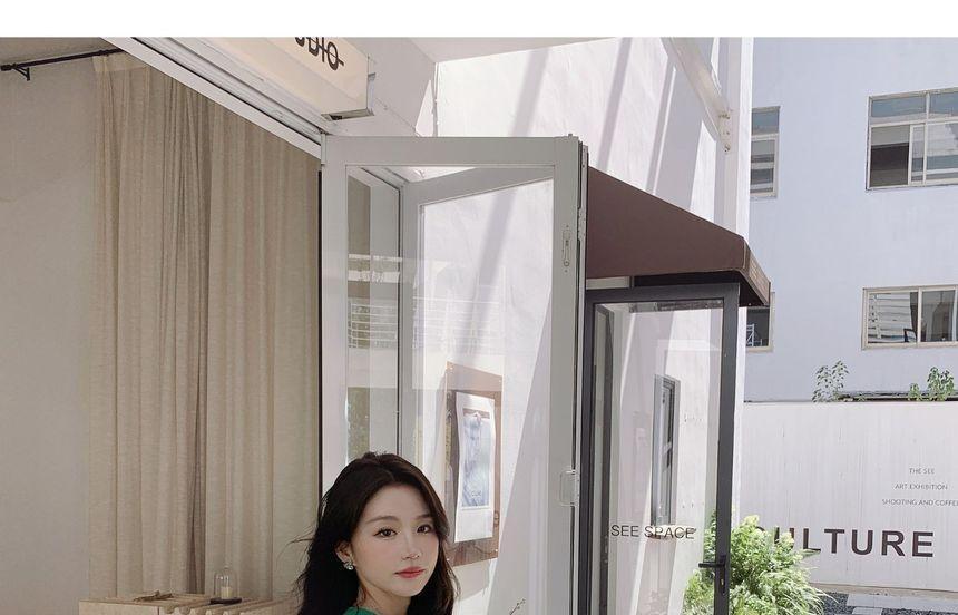 Set: Round Neck Plain Sweatshirt + Drawstring Waist Slit Midi A-Line Skirt Product Image