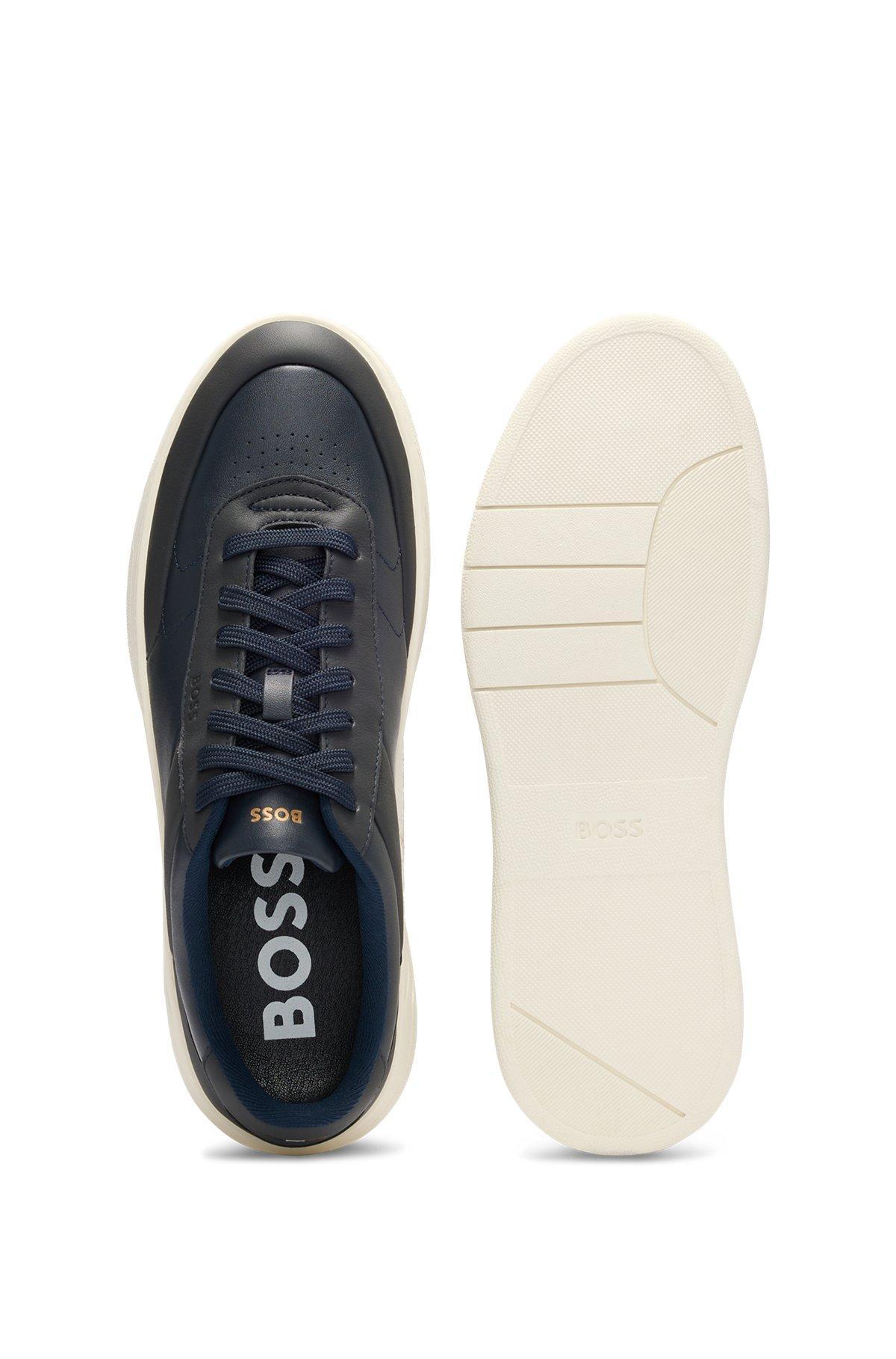 BOSS - Basketball-style trainers in two-tone leather - Dark Blue Product Image