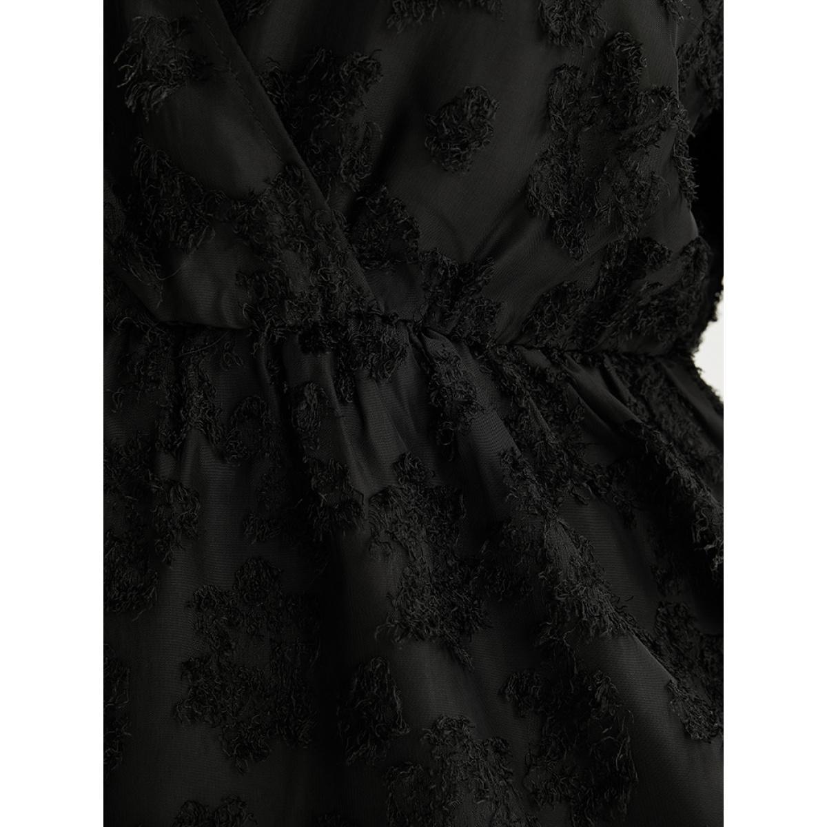Plus Size Black Floral Mesh Lantern Sleeve Surplice Neck Fuzzy Blouse Women Glamour Long Sleeve V-neck Going out Blouses BloomChic 26/4X Product Image