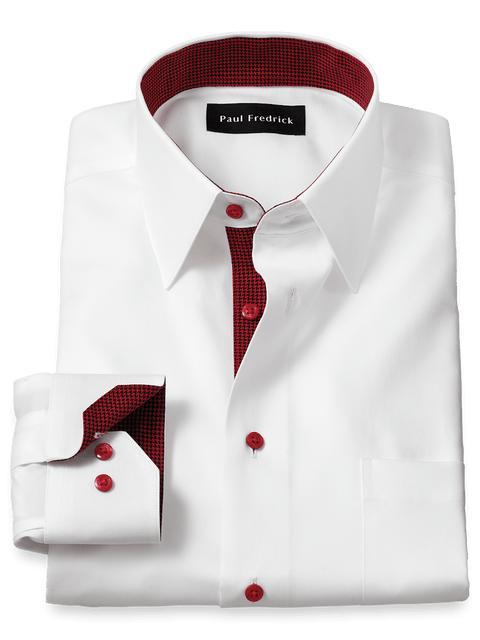 Non-Iron Cotton Solid Dress Shirt With Contrast Trim - White Product Image