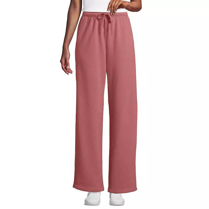 Petite Lands End Fleece High-Rise Relaxed Straight Leg Pants, Womens Product Image