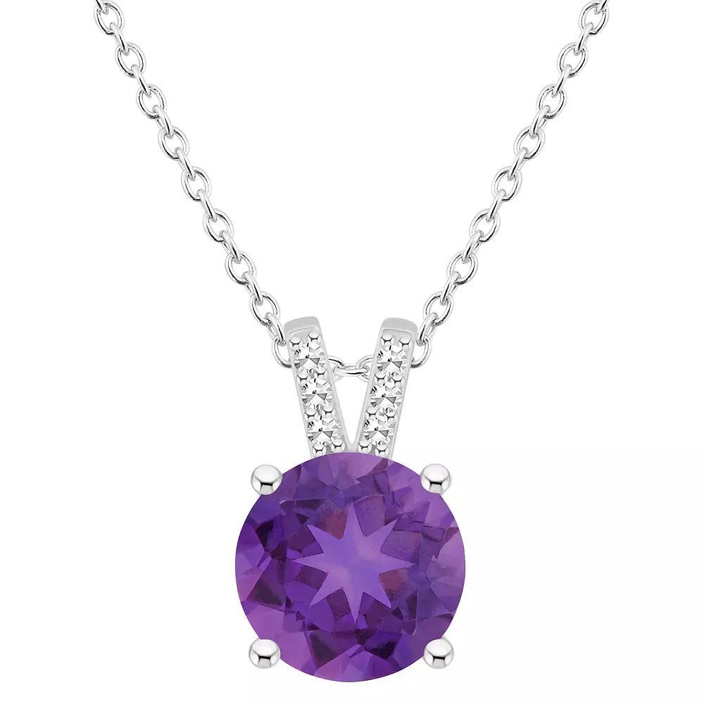 Alyson Layne Sterling Silver 8 mm Round Gemstone & Diamond Accent Pendant Necklace, Women's, Size: 18", Purple Product Image