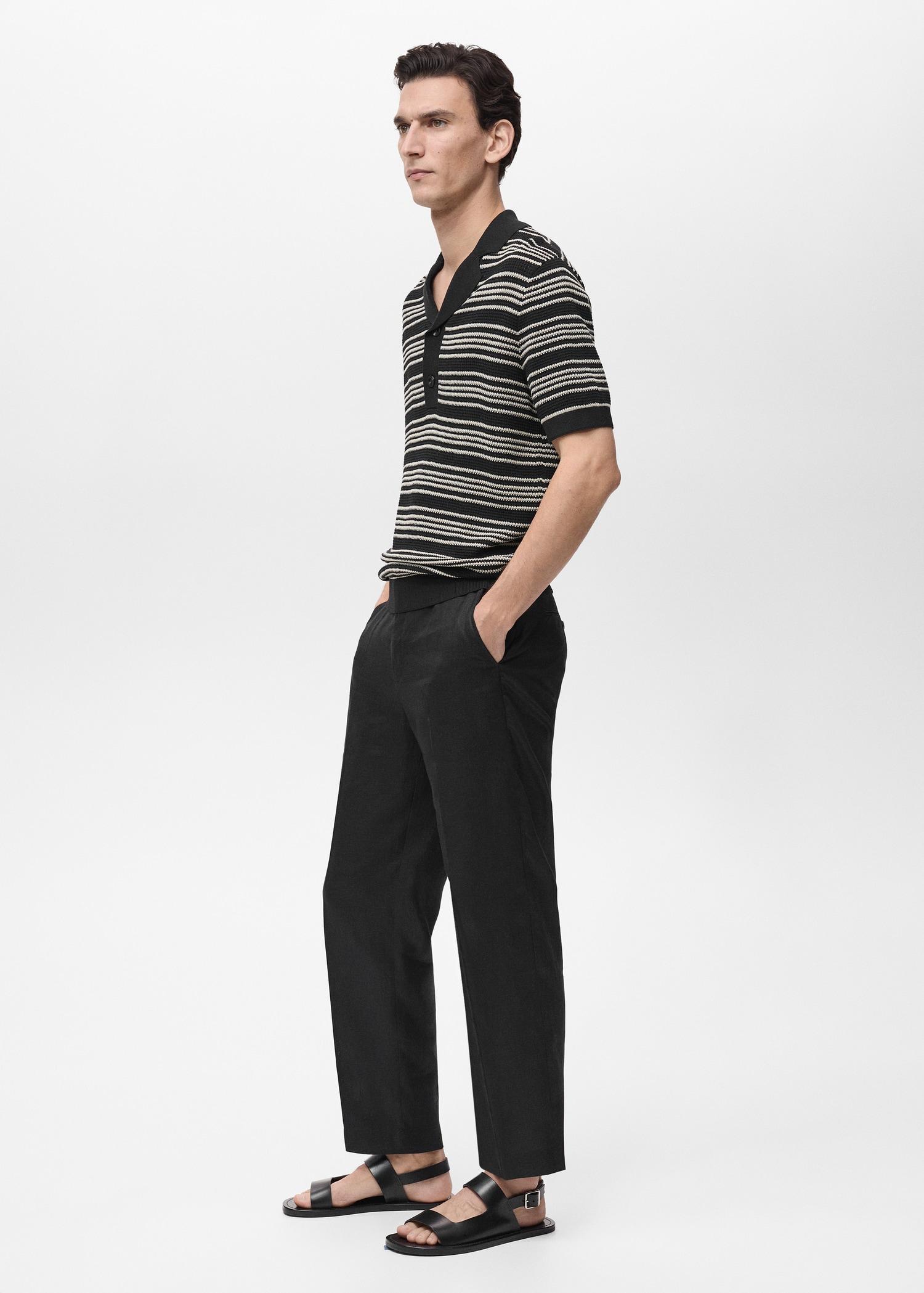 Striped braided-knit polo shirt - Men | MANGO USA Product Image