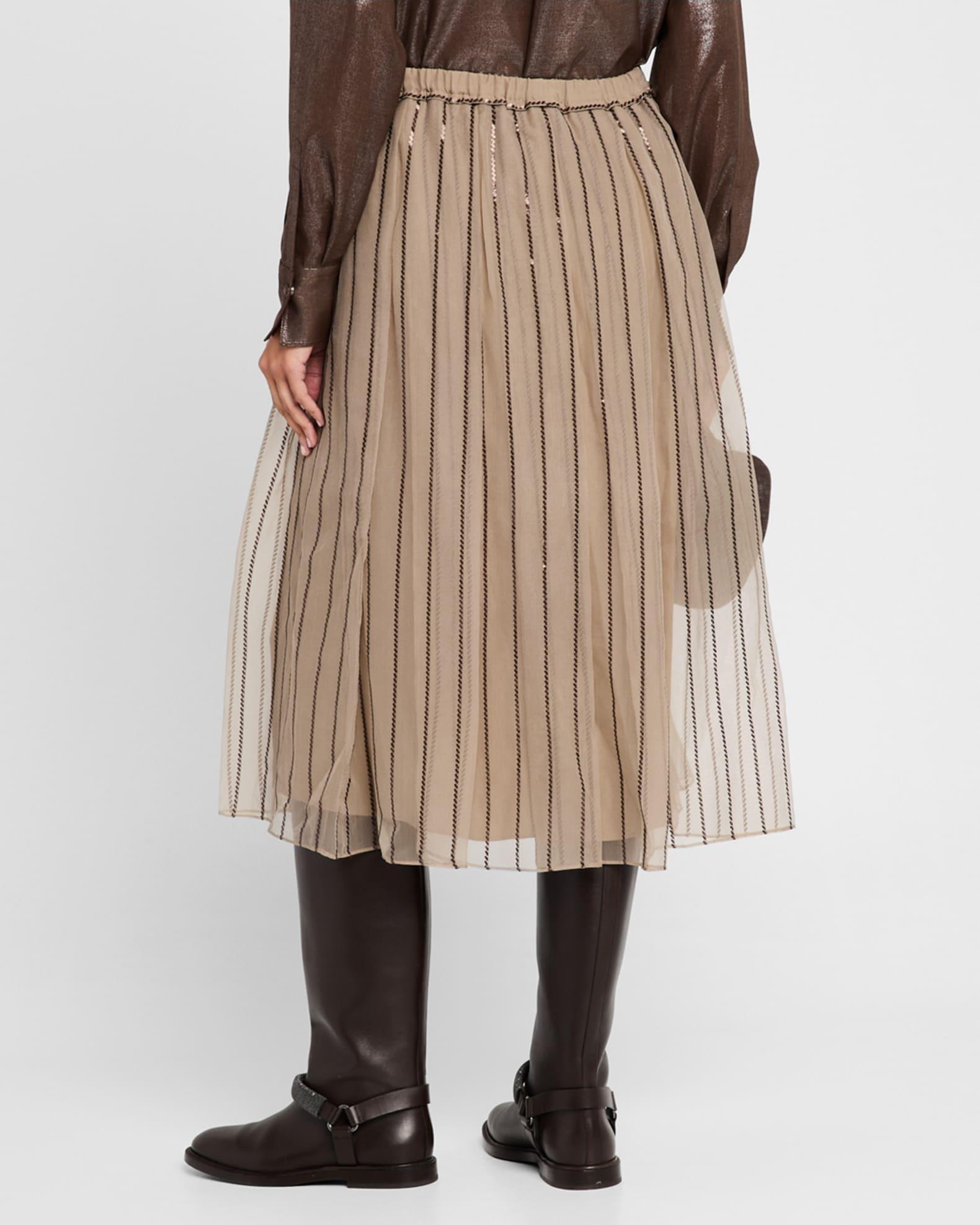 Regimental Paillette Crispy Silk Chiffon Midi Skirt Product Image