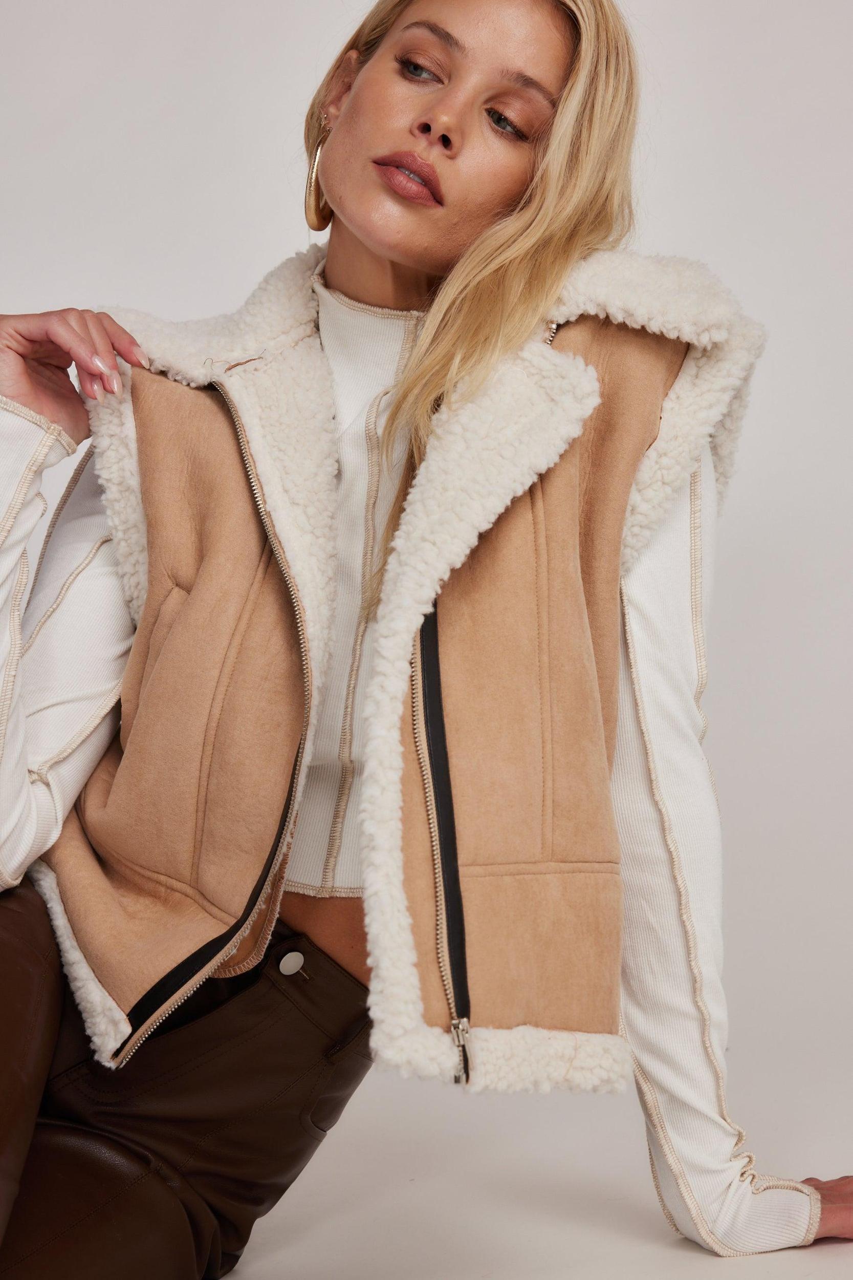 Penny Lane Sherpa Lined Beige Vest Product Image